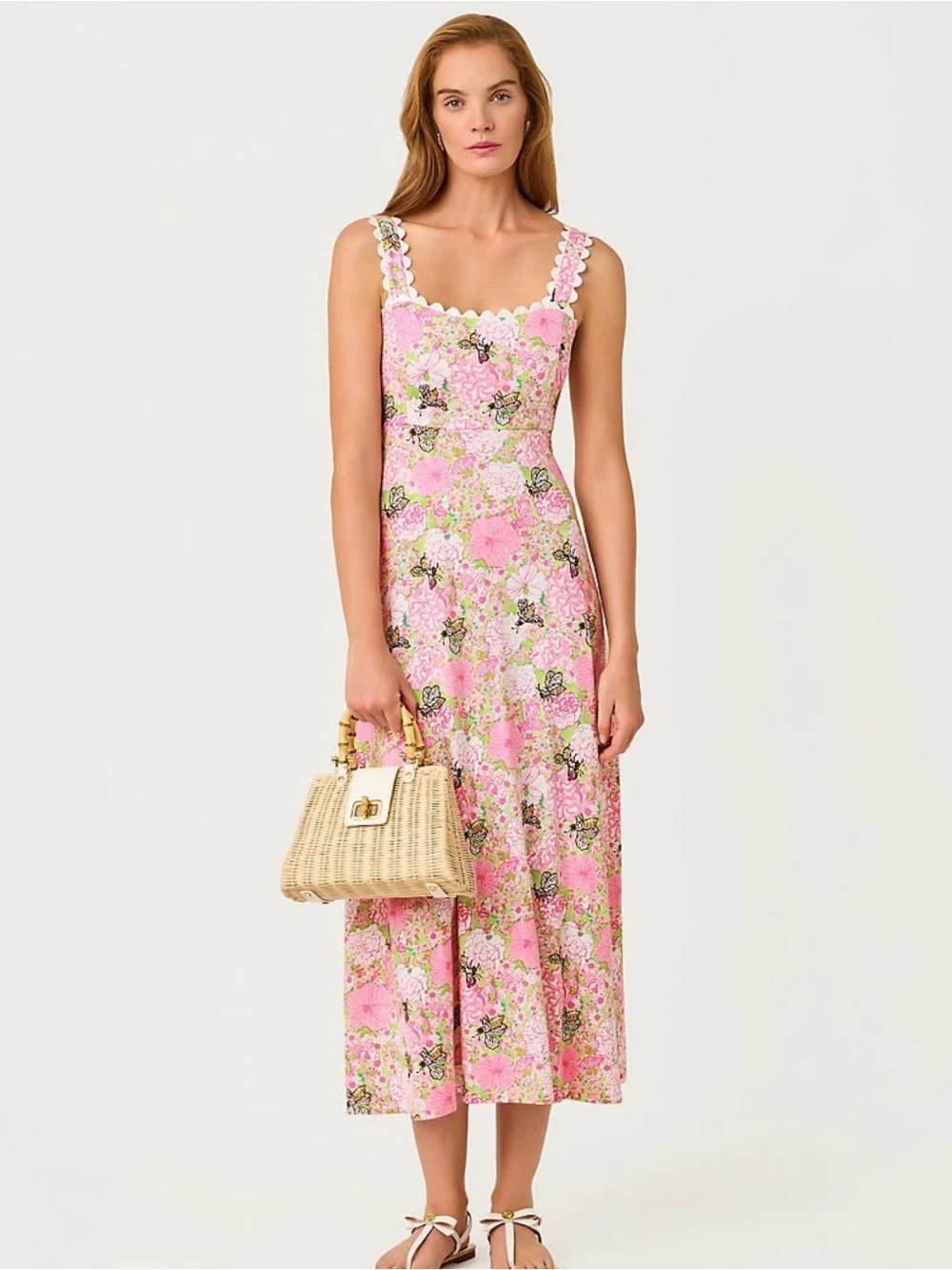 Lilly Pulitzer Pink Floral Slip Dress with Green Accents